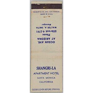 Front Strike Matchbook Shangri-La Apartment Hotel Santa Monica CA California